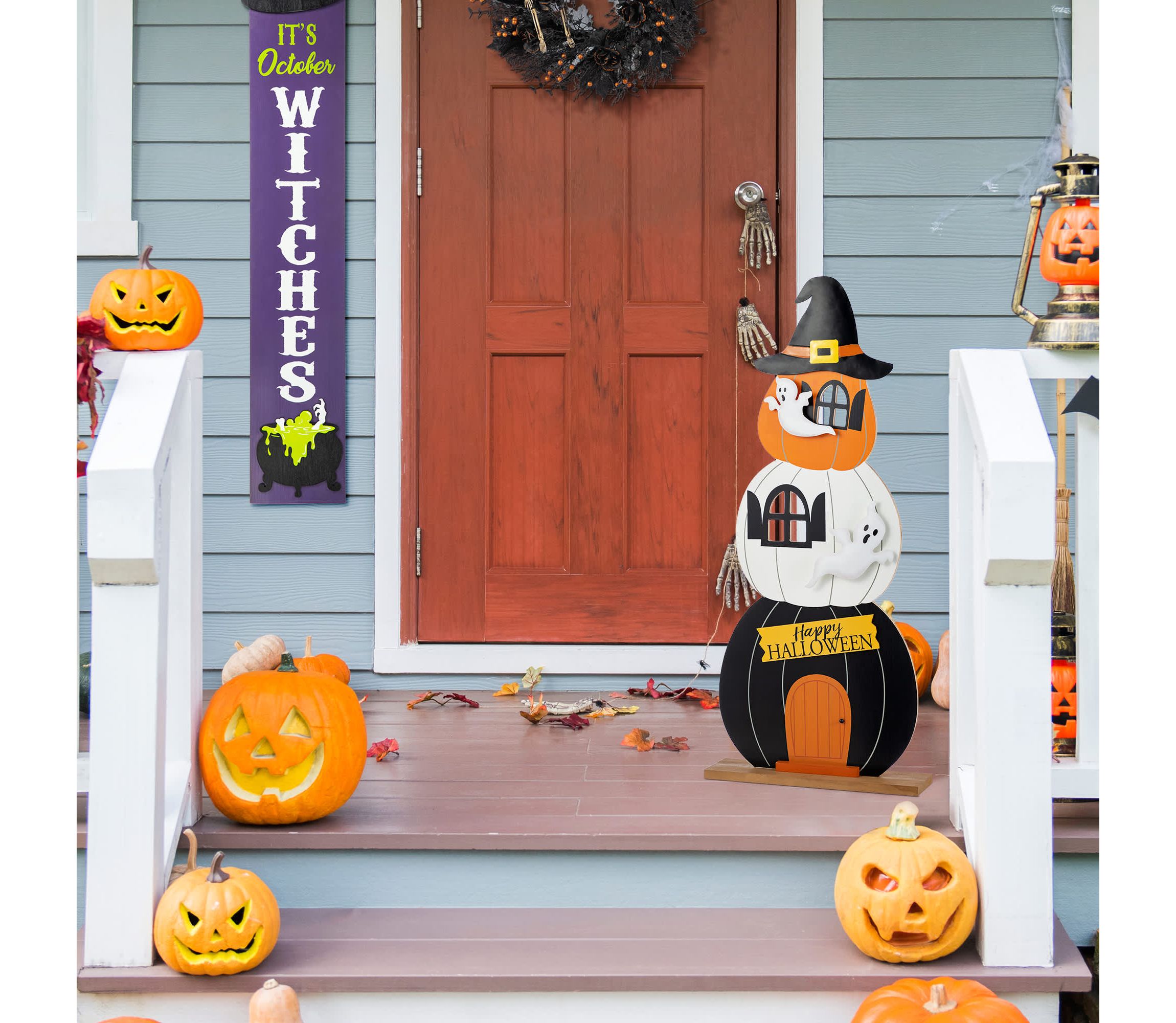 35"H Halloween Wooden Pumpkin Haunted House Porch Decor