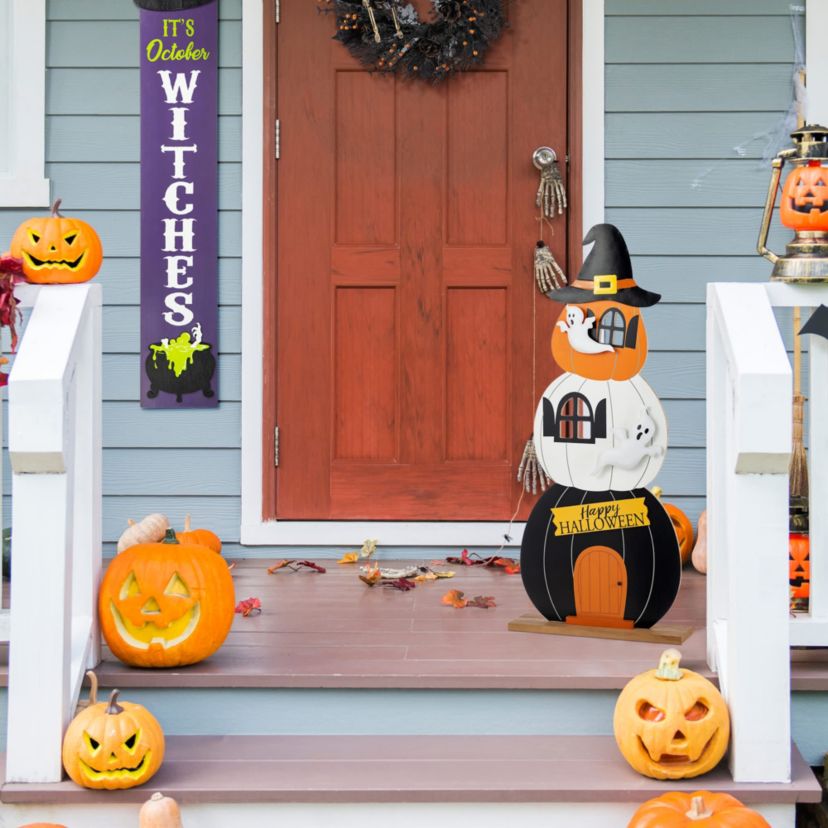 35"H Halloween Wooden Pumpkin Haunted House Porch Decor
