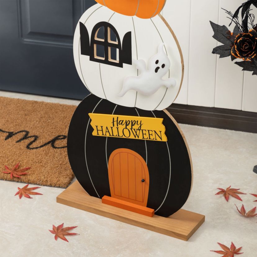 35"H Halloween Wooden Pumpkin Haunted House Porch Decor
