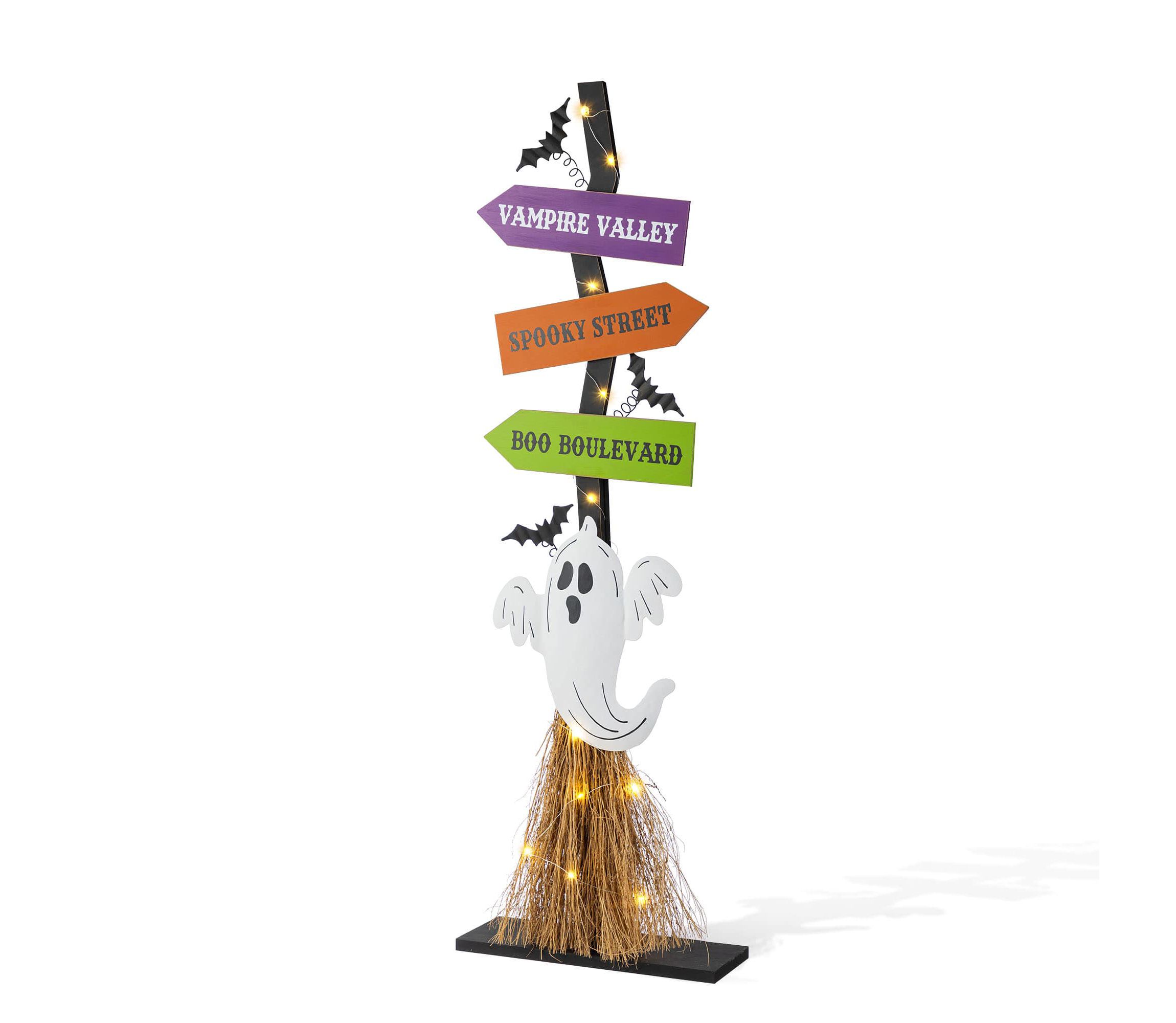 41.75"H Lighted Wooden Ghosts Broom Porch Decor w/Timer(KD)