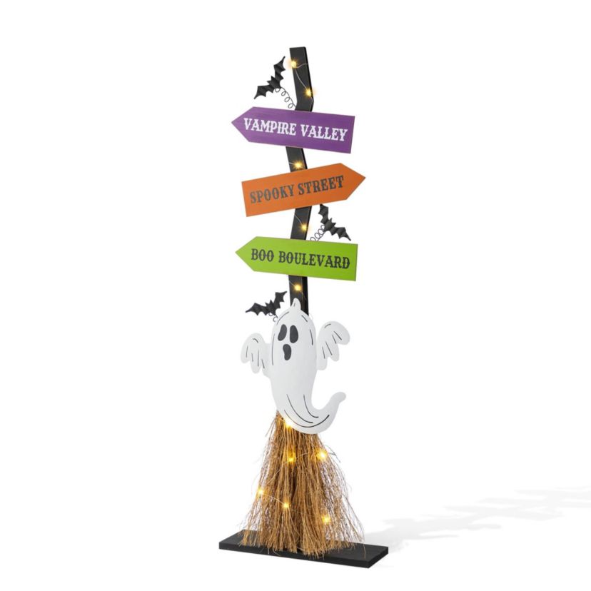 41.75"H Lighted Wooden Ghosts Broom Porch Decor w/Timer(KD)