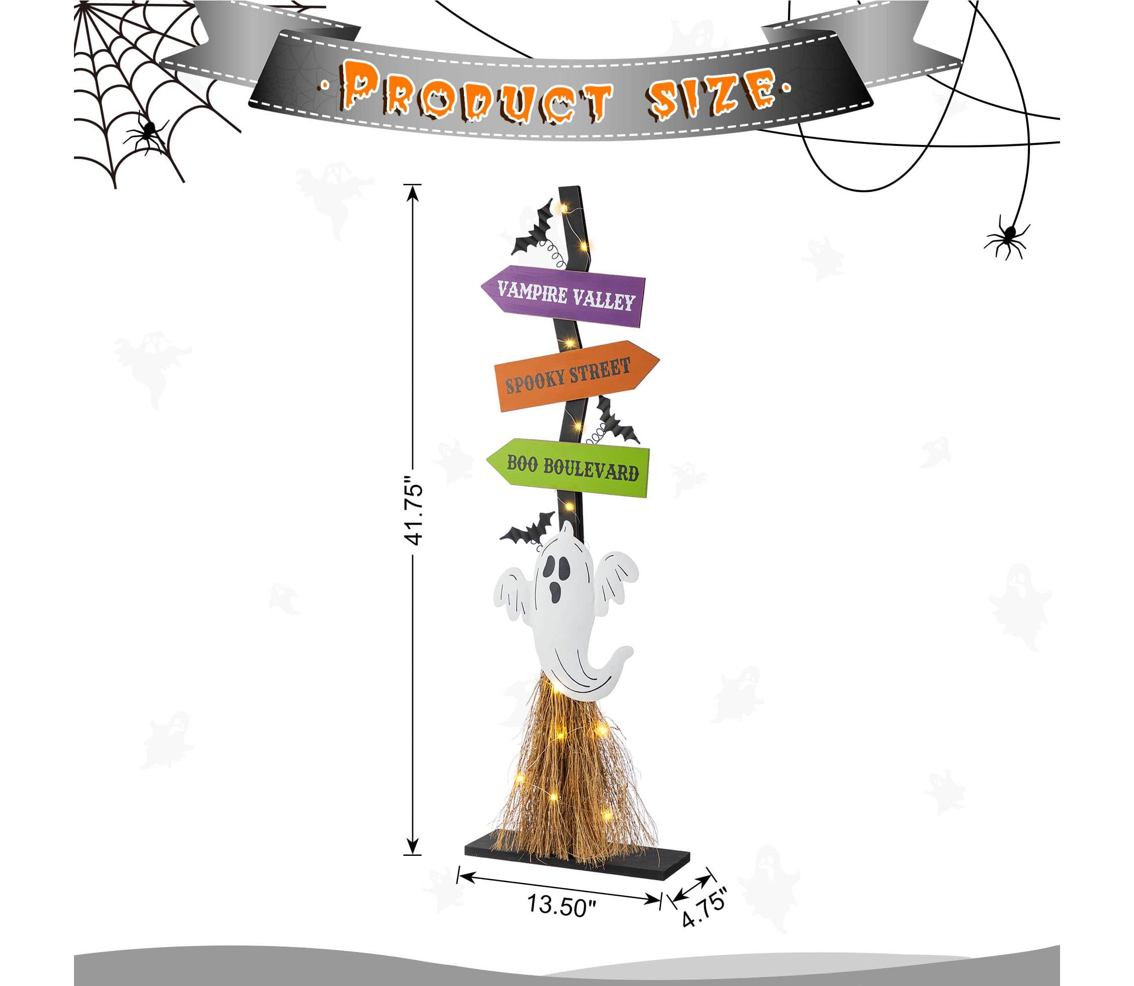 41.75"H Lighted Wooden Ghosts Broom Porch Decor w/Timer(KD)