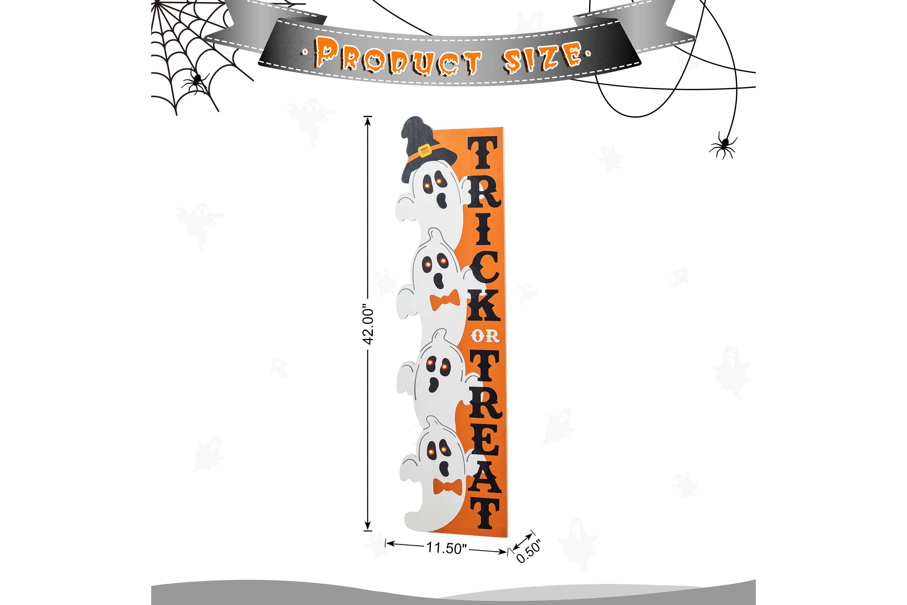 42"H Lighted Halloween Wood Stacked Ghost with "Trick or Treat" Porch Sign w/Timer
