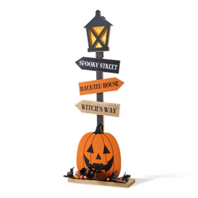 Glitzhome 36"H Halloween Lighted Wooden Jack-O-Lantern Lamp Post Porch Decor w/Timer(KD)
