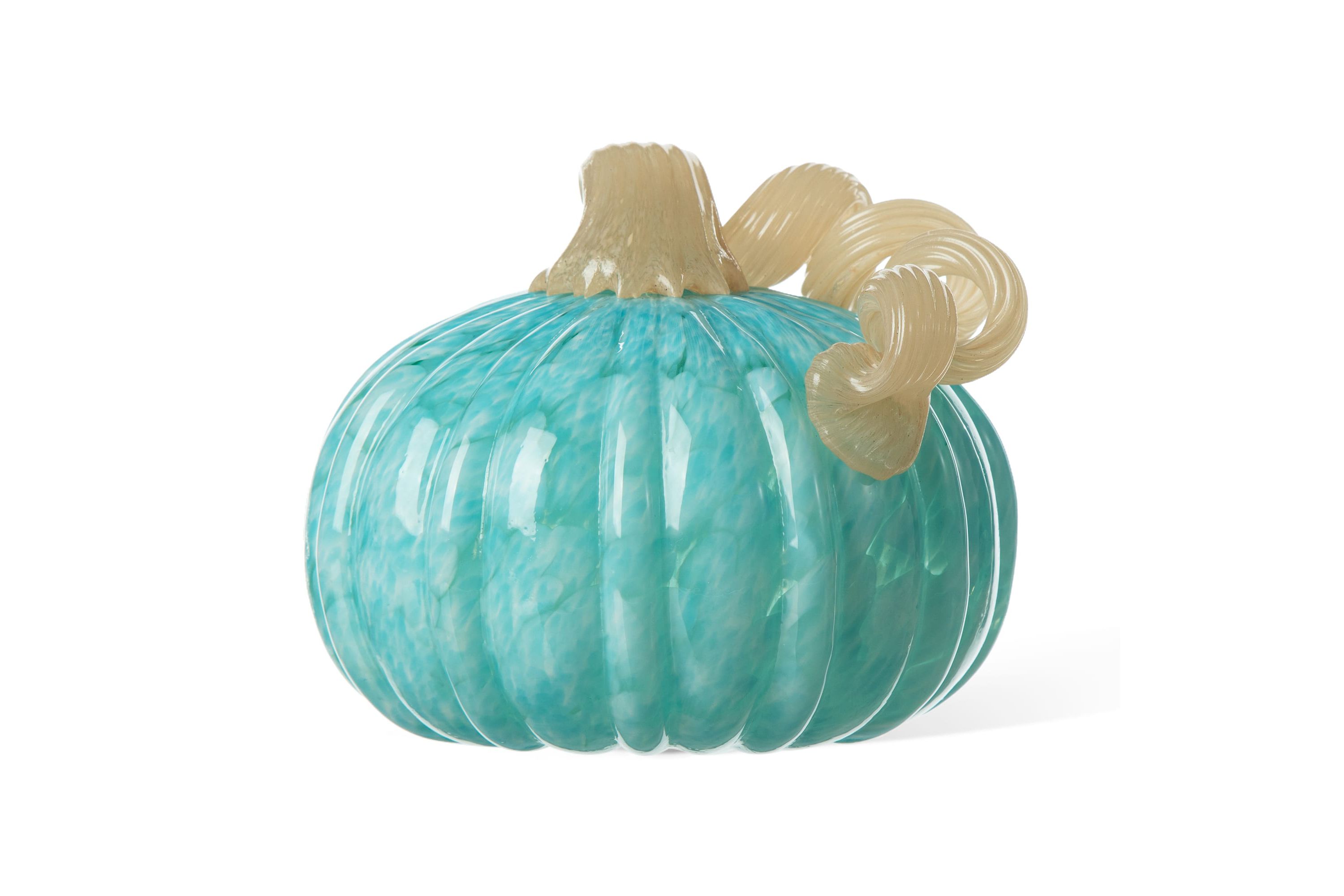 6"D Fall Turquoise Round Glass Pumpkin