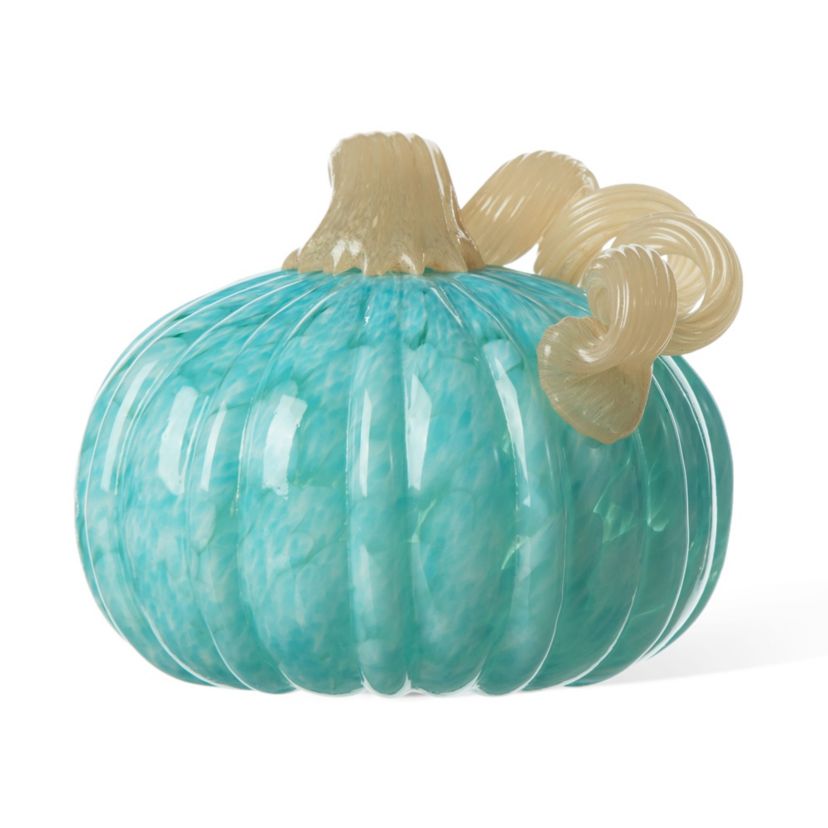 6"D Fall Turquoise Round Glass Pumpkin