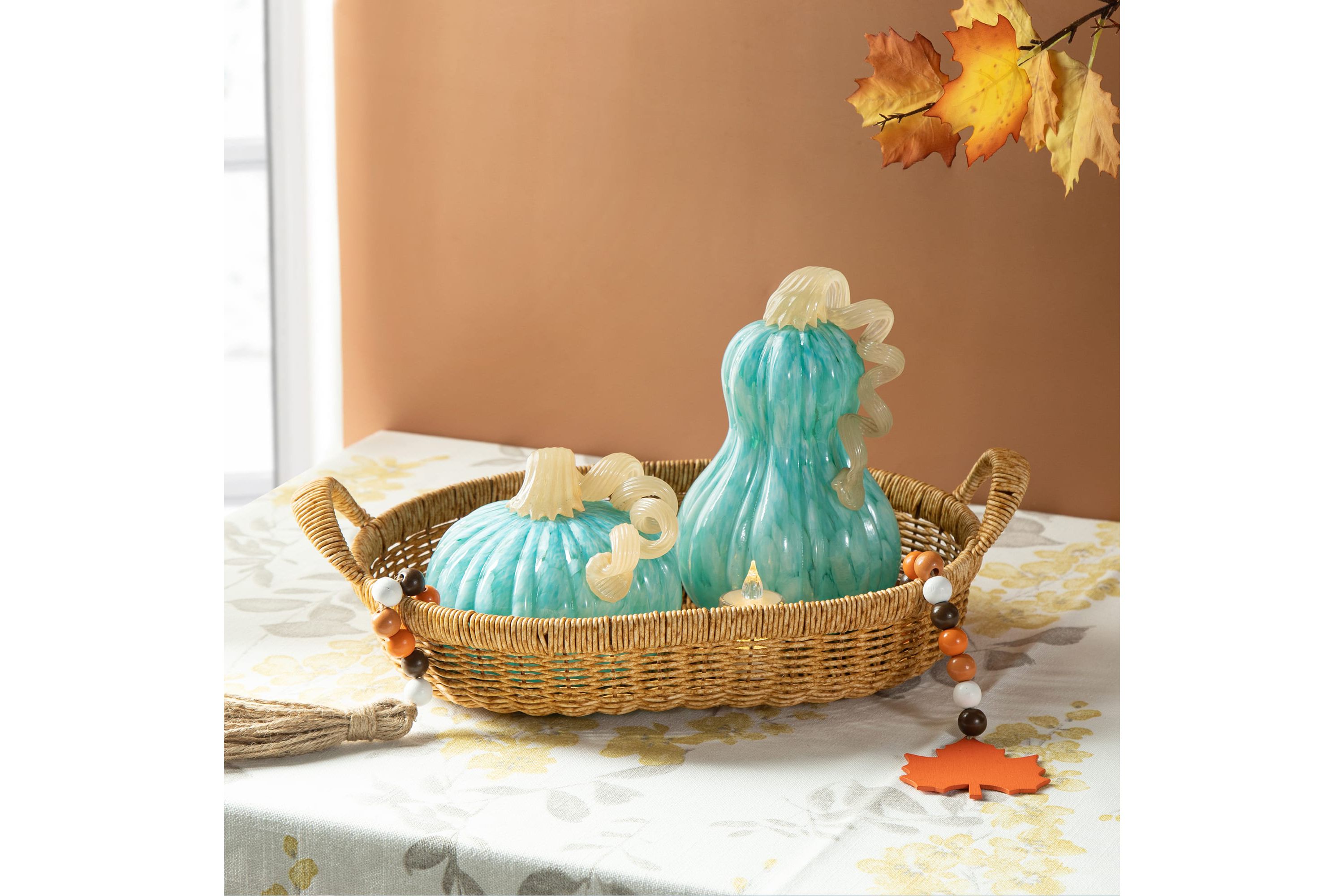 6"D Fall Turquoise Round Glass Pumpkin