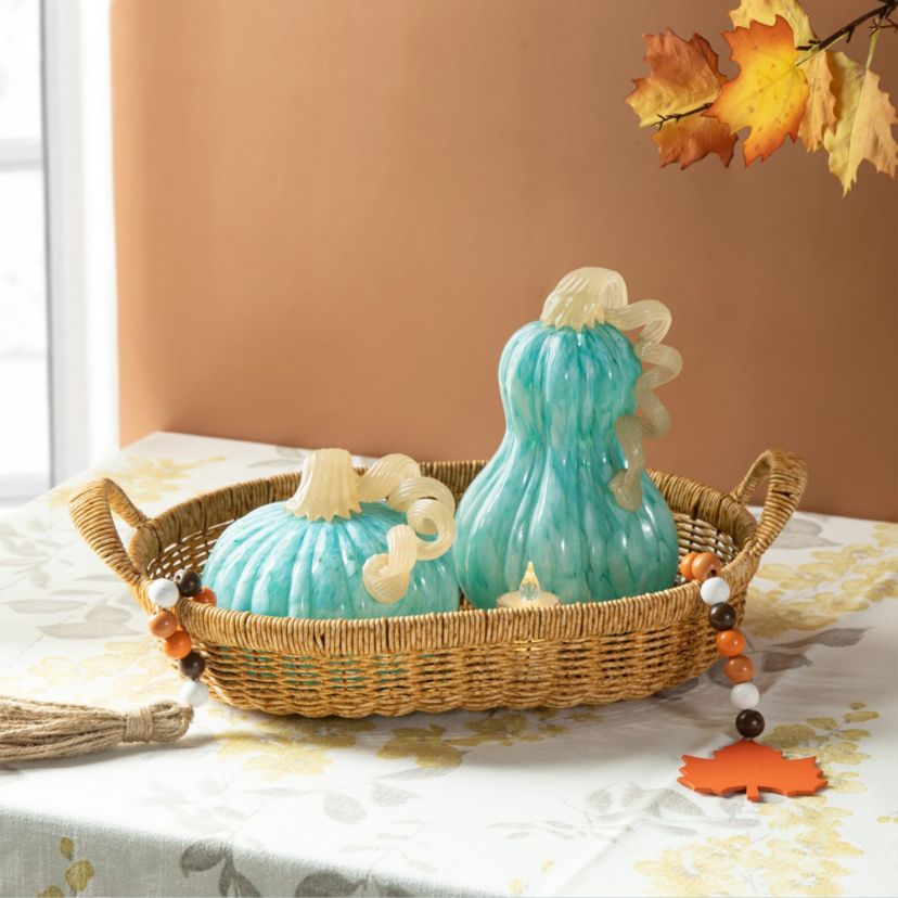 6"D Fall Turquoise Round Glass Pumpkin