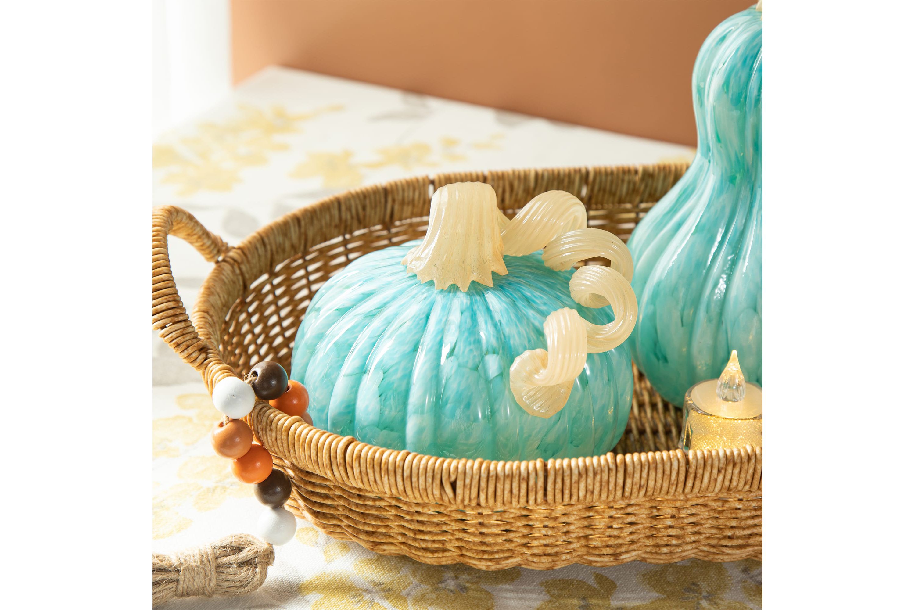 6"D Fall Turquoise Round Glass Pumpkin