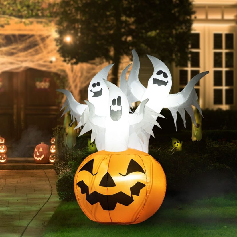 6FT Lighted 3 Ghosts In Jack-O-Lantern Pumpkin with Scream Inflatable Decor