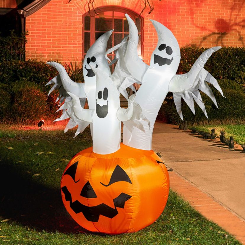 6FT Lighted 3 Ghosts In Jack-O-Lantern Pumpkin with Scream Inflatable Decor