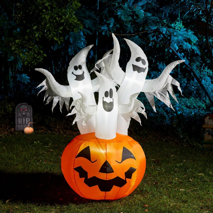 6FT Lighted 3 Ghosts In Jack-O-Lantern Pumpkin with Scream Inflatable Decor