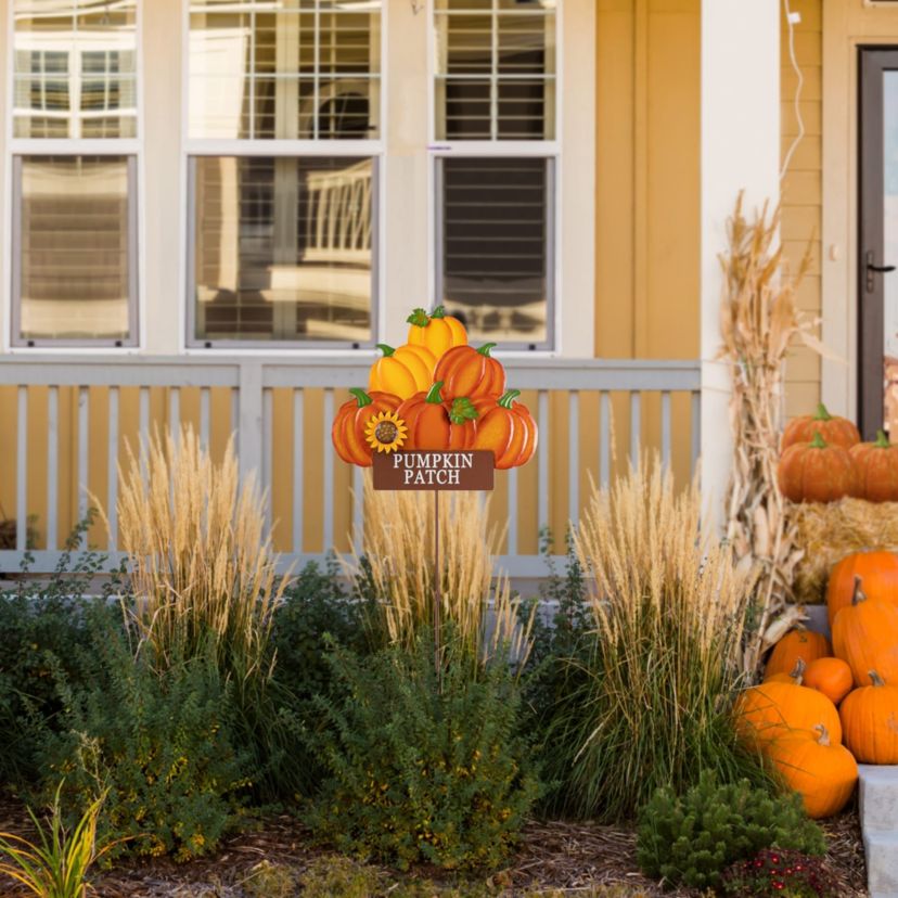 42"H Fall Metal Pumpkins Stack Yard Stake(KD, Two function)
