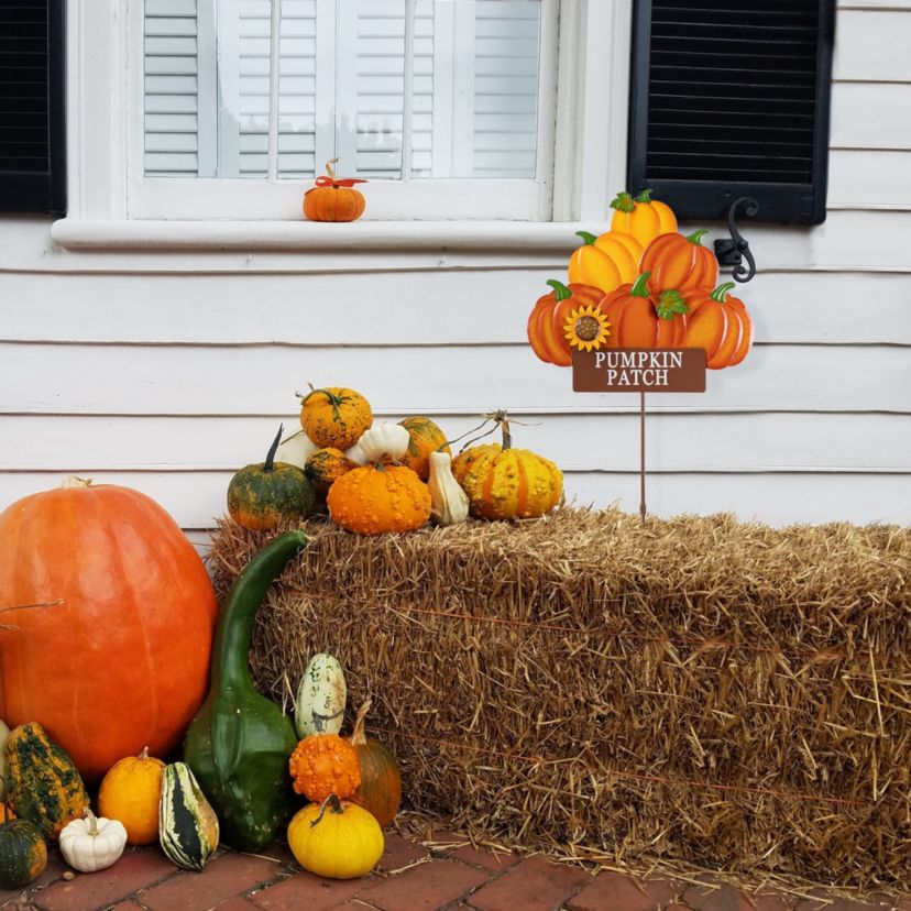 42"H Fall Metal Pumpkins Stack Yard Stake(KD, Two function)