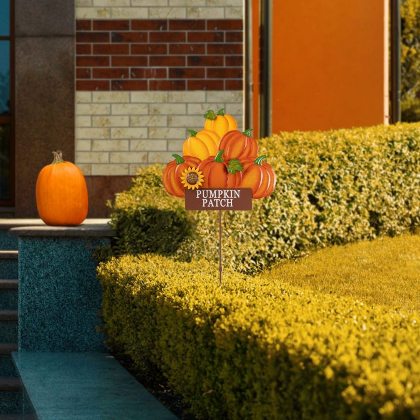 42"H Fall Metal Pumpkins Stack Yard Stake(KD, Two function)