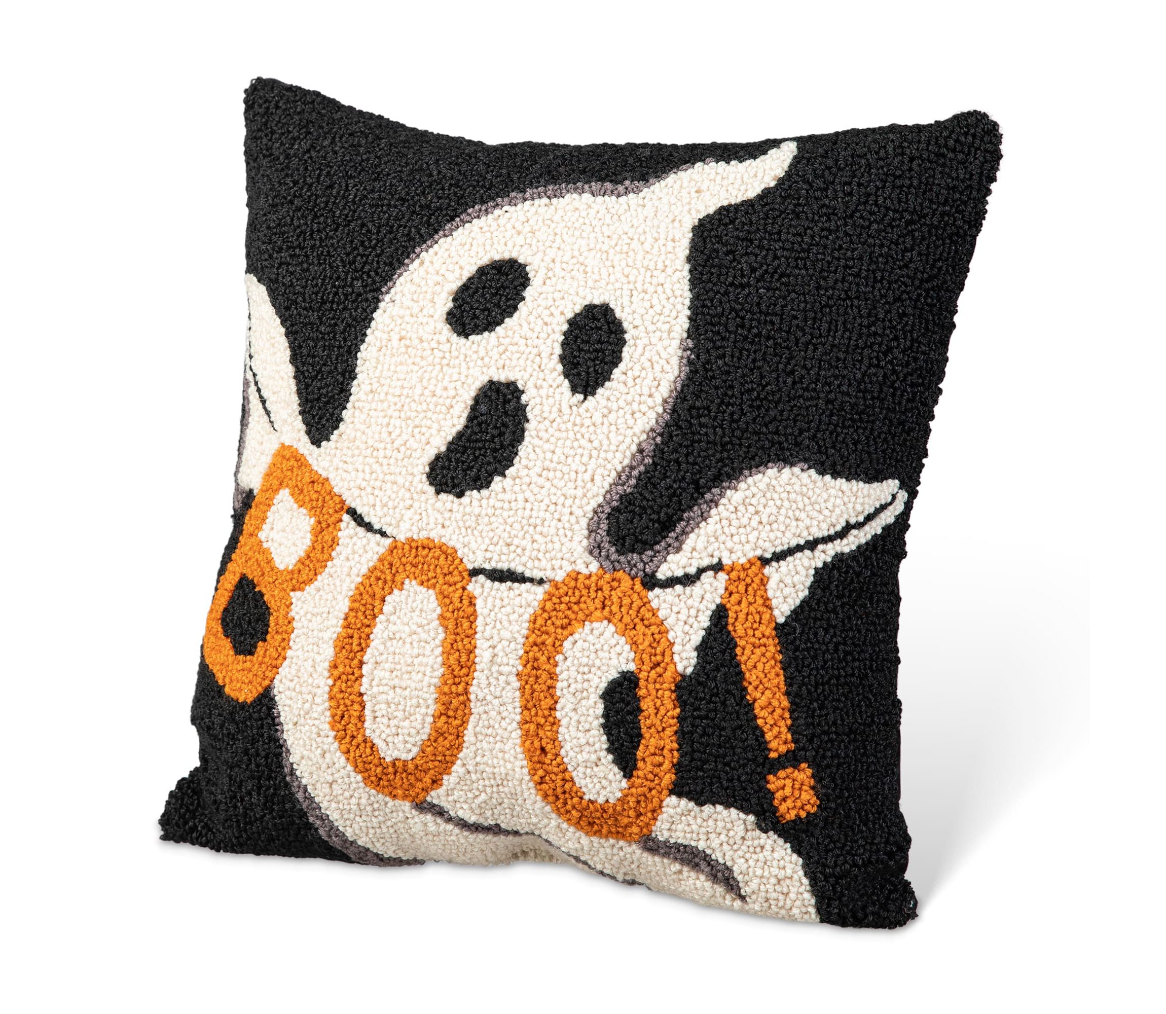 14"H Hooked Halloween Ghost "BOO" Pillow