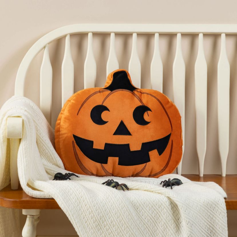 15.5"L Fall and Halloween Fabric Double Sided Pumpkin Pillow