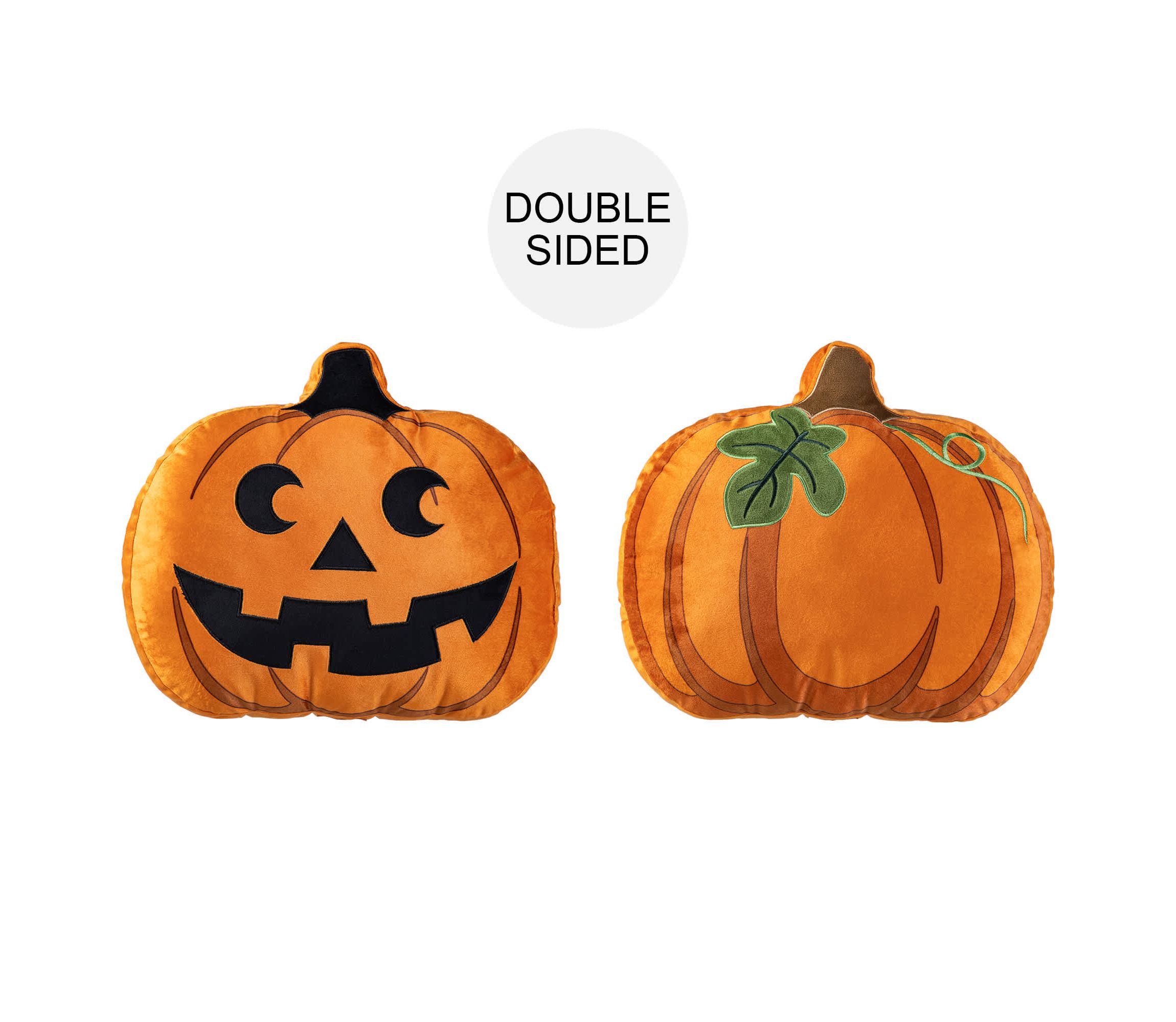15.5"L Fall and Halloween Fabric Double Sided Pumpkin Pillow