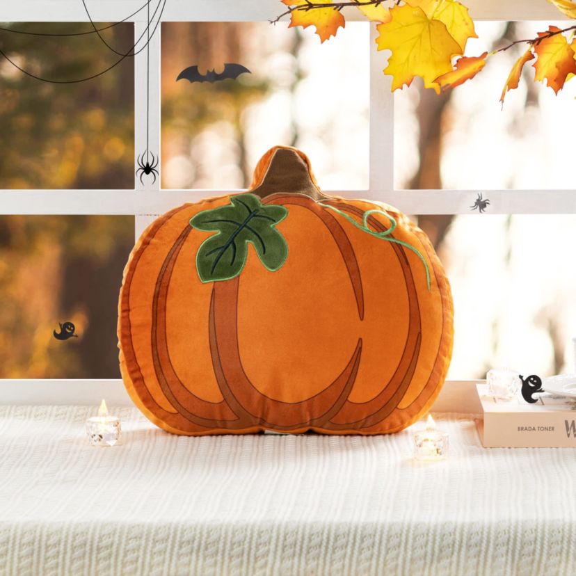 15.5"L Fall and Halloween Fabric Double Sided Pumpkin Pillow