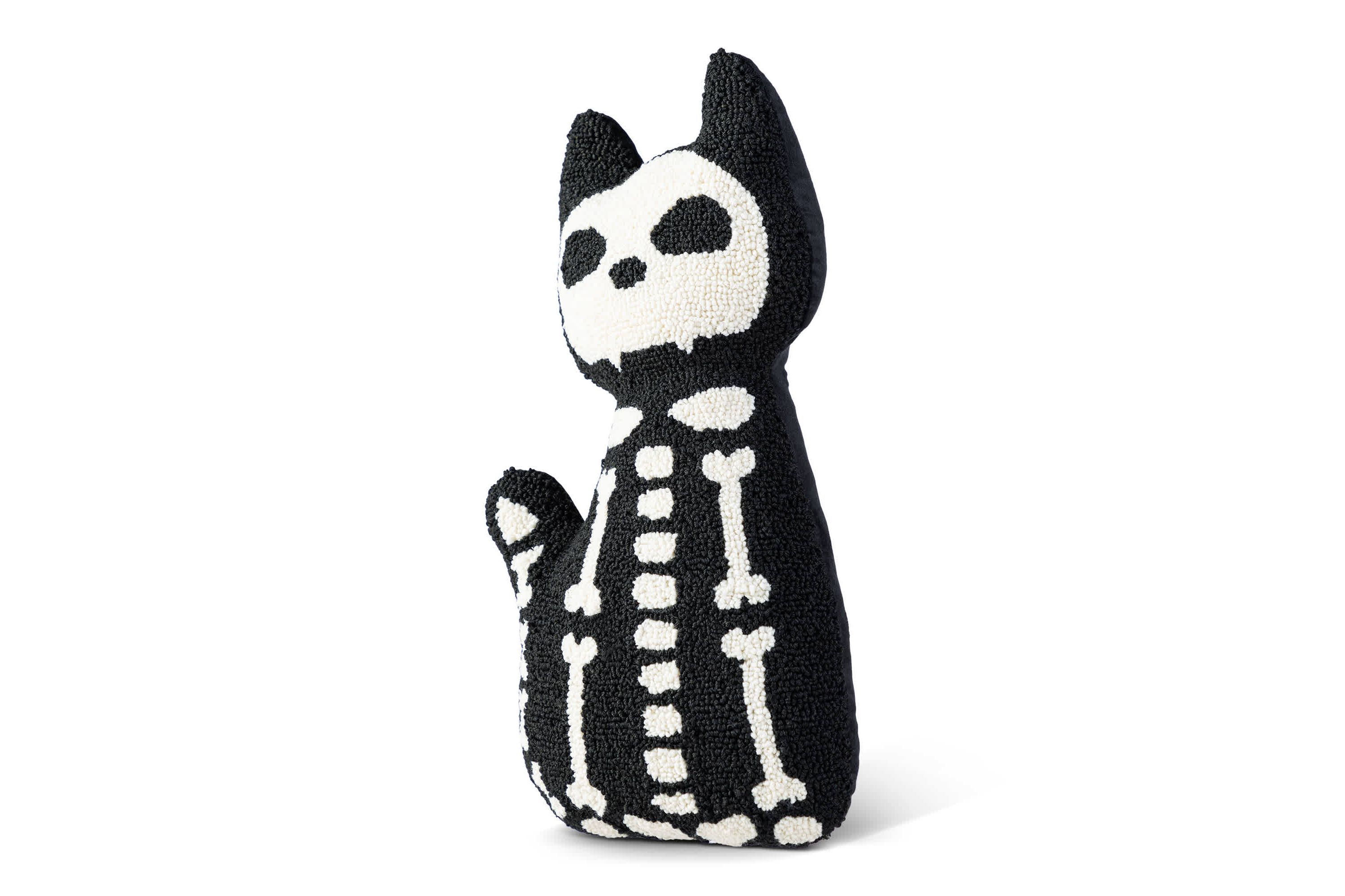 18"H Halloween Hooked Skeleton Cat Shaped Pillow