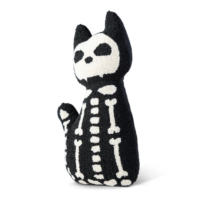 18"H Halloween Hooked Skeleton Cat Shaped Pillow
