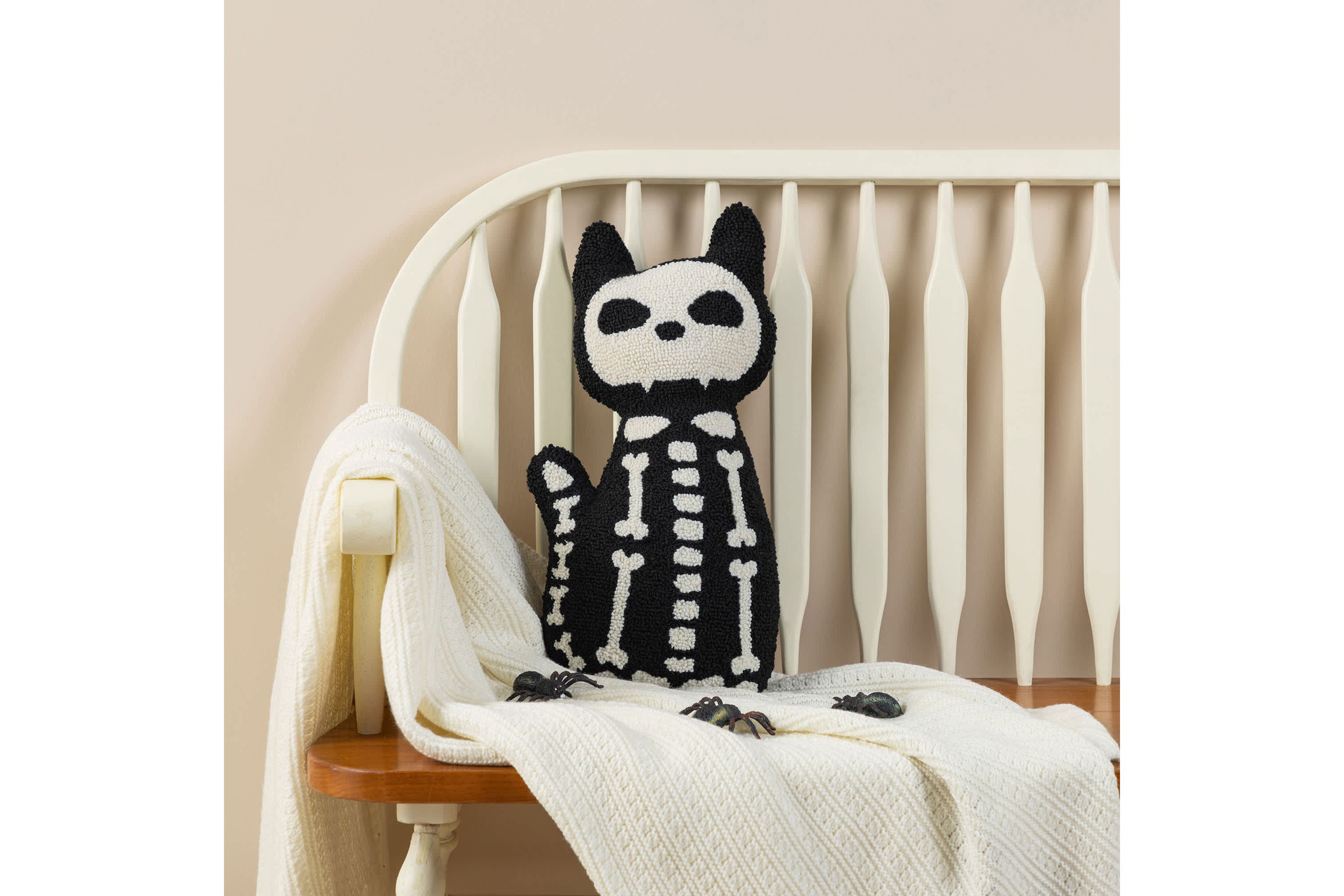 18"H Halloween Hooked Skeleton Cat Shaped Pillow