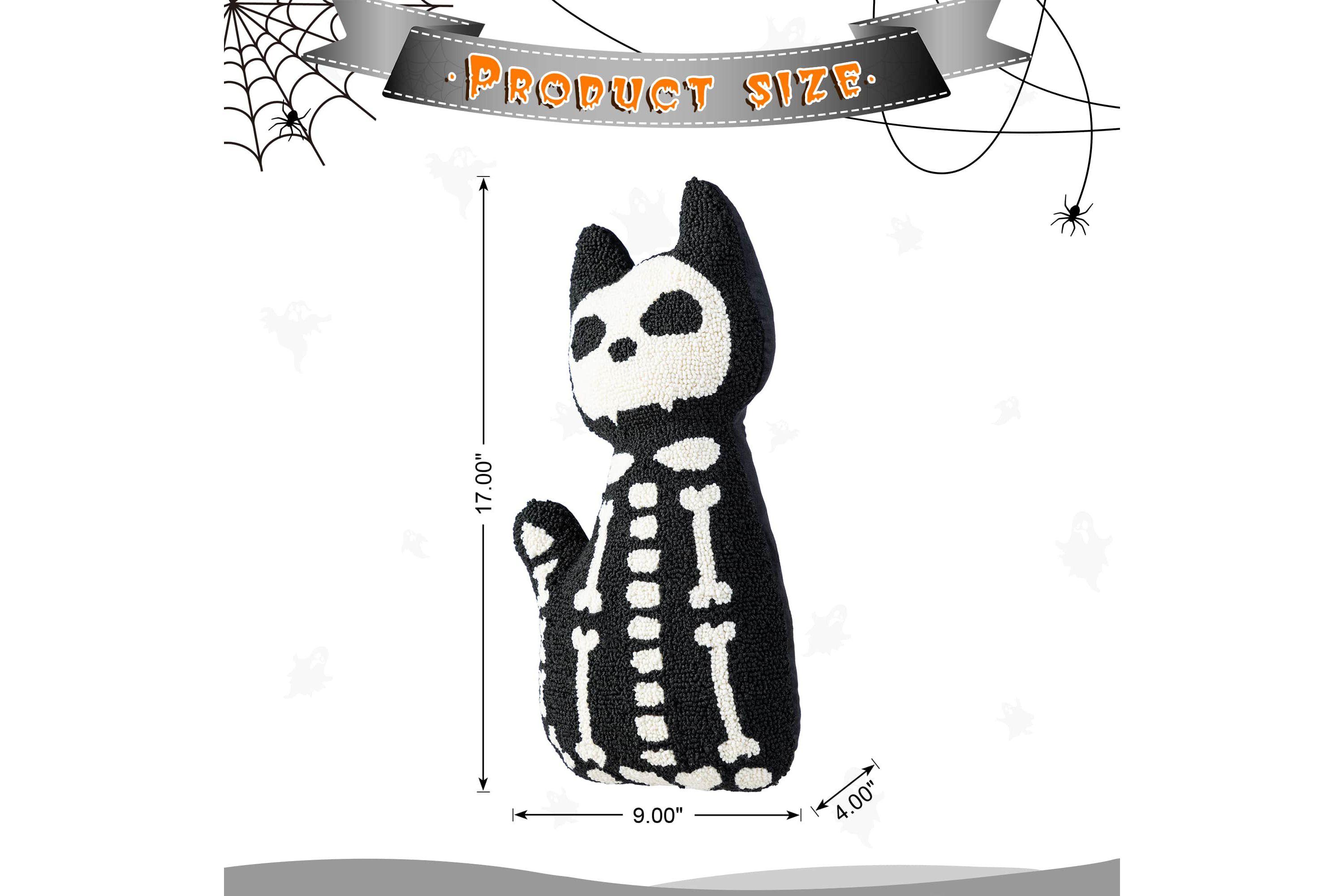 18"H Halloween Hooked Skeleton Cat Shaped Pillow