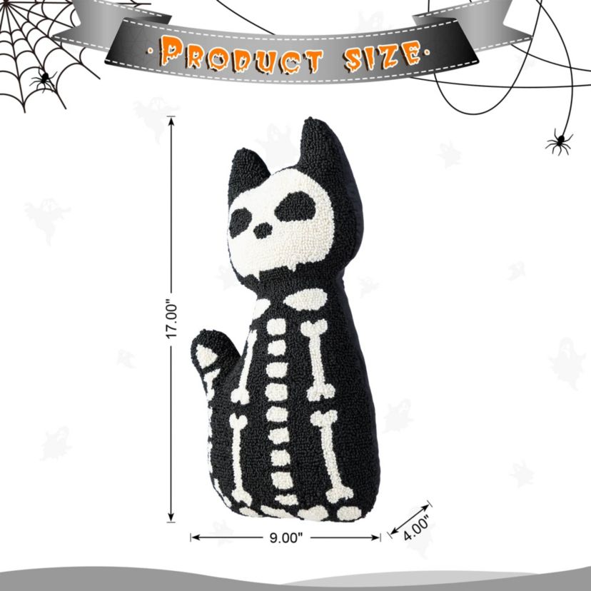 18"H Halloween Hooked Skeleton Cat Shaped Pillow