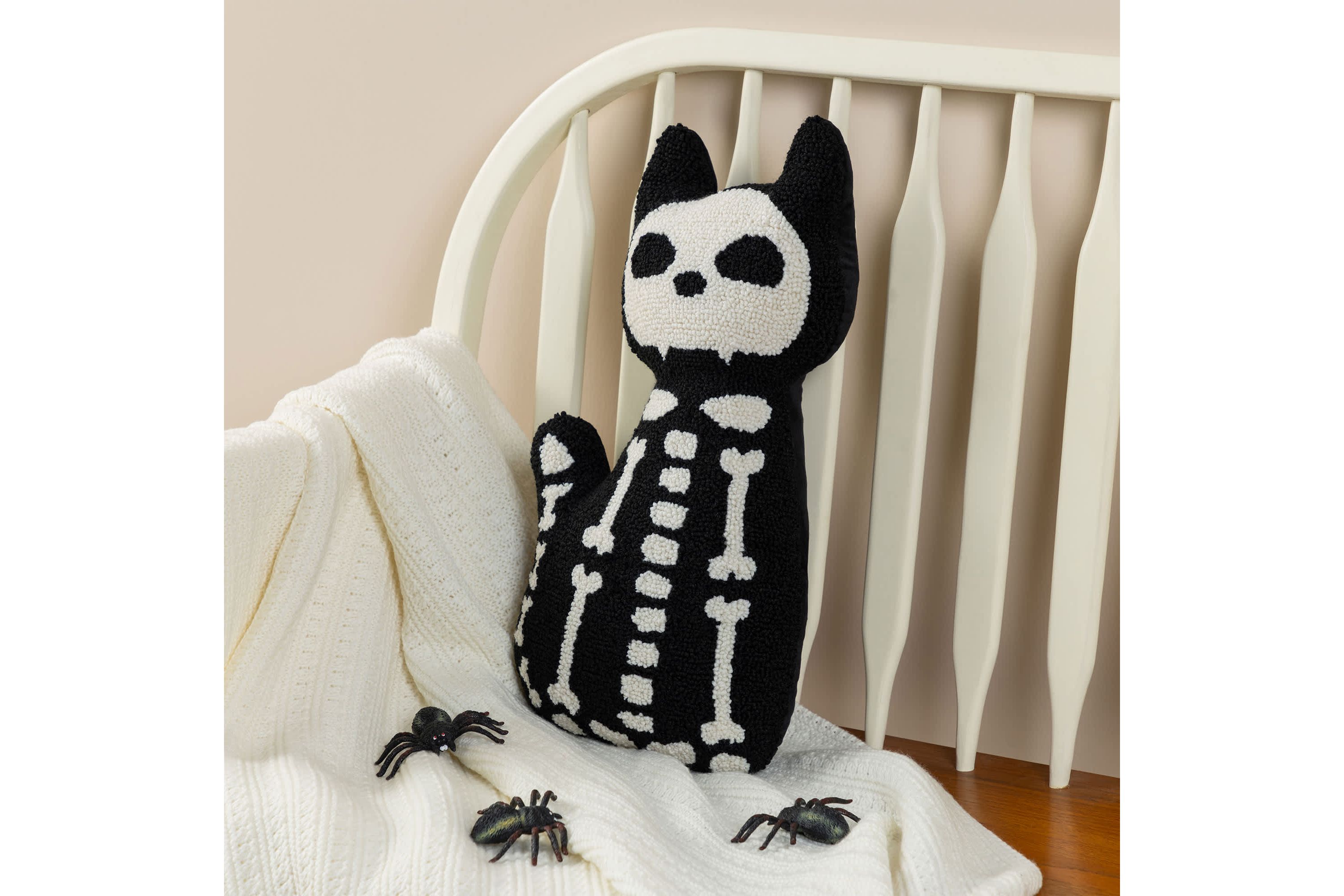 18"H Halloween Hooked Skeleton Cat Shaped Pillow