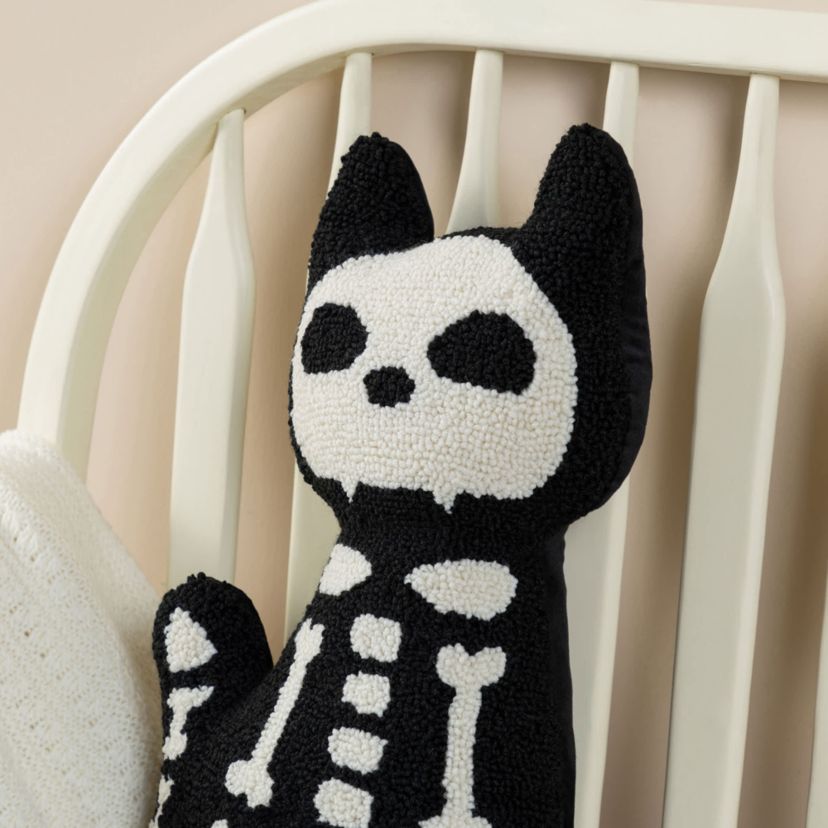 18"H Halloween Hooked Skeleton Cat Shaped Pillow