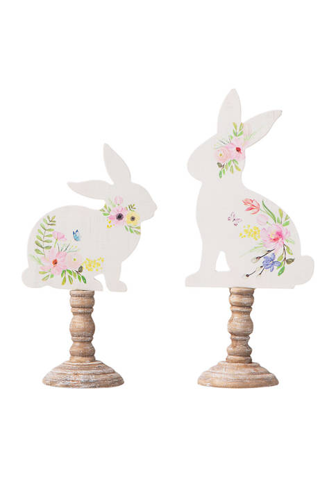 Set of 2 Easter Wooden Bunny Table Décor