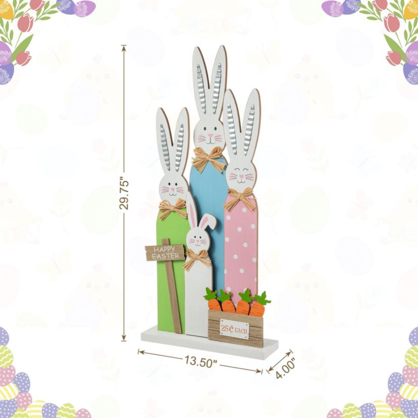 29.75"H Easter Wooden Bunny Family Porch Decor(KD)