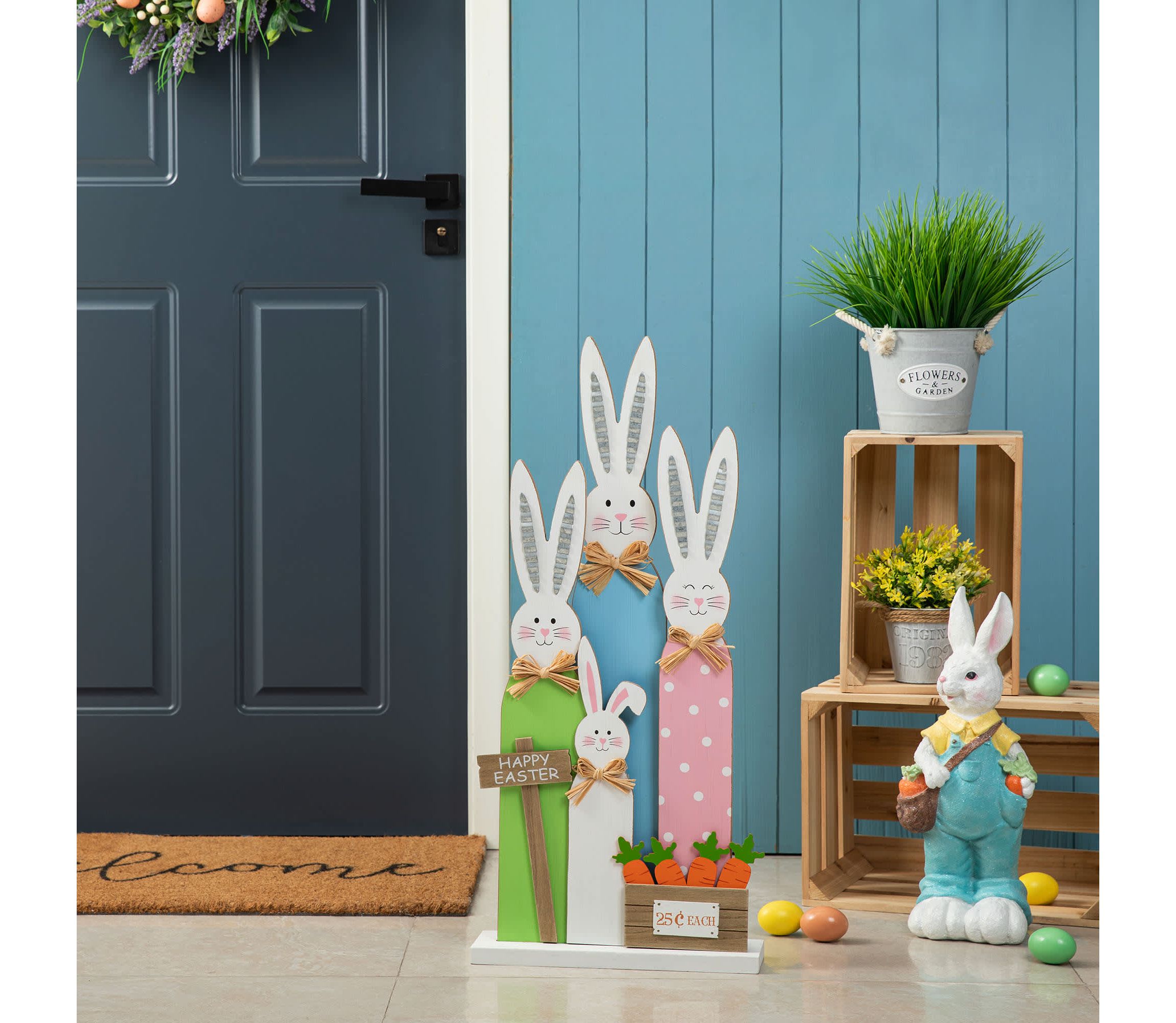 29.75"H Easter Wooden Bunny Family Porch Decor(KD)