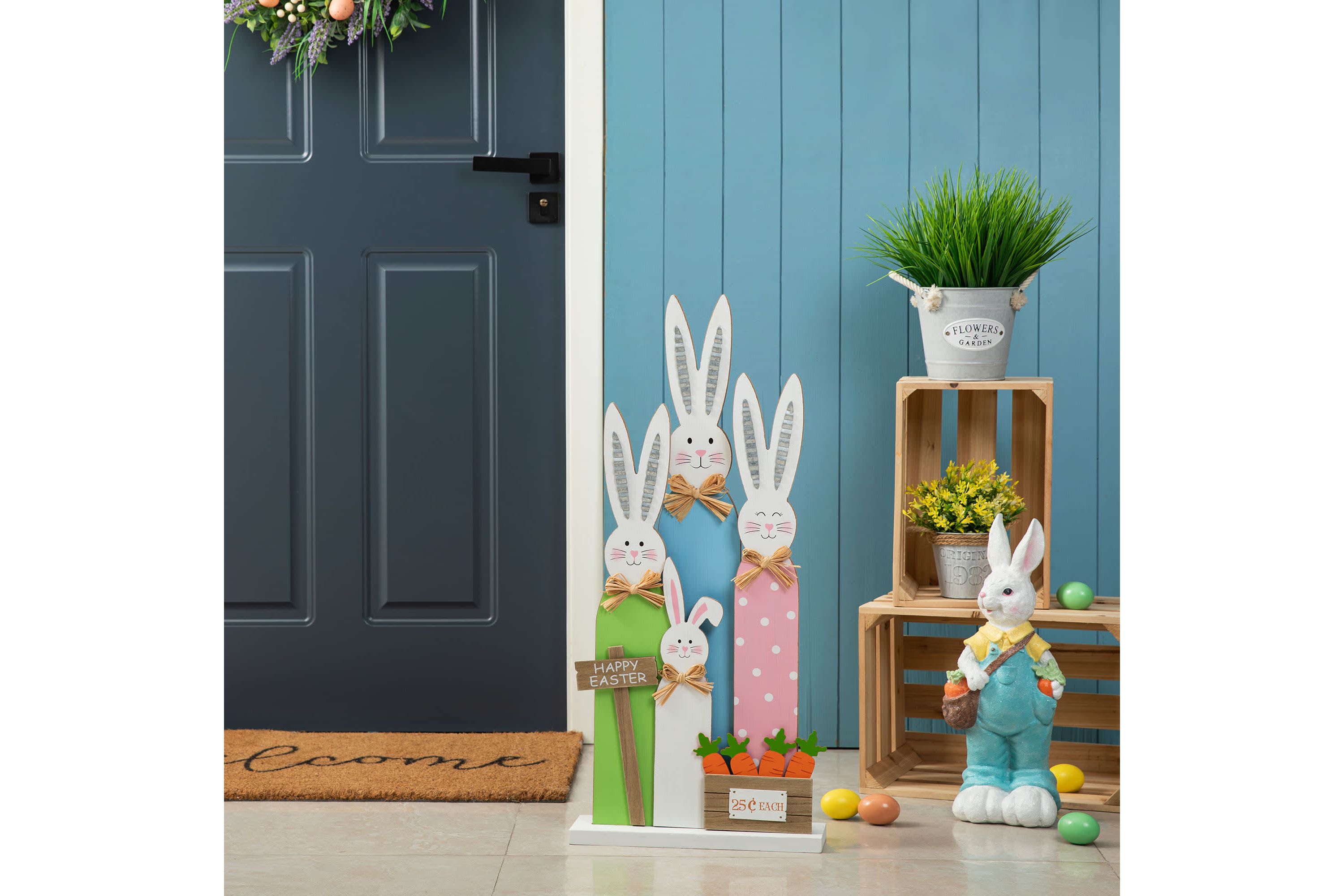 29.75"H Easter Wooden Bunny Family Porch Decor(KD)