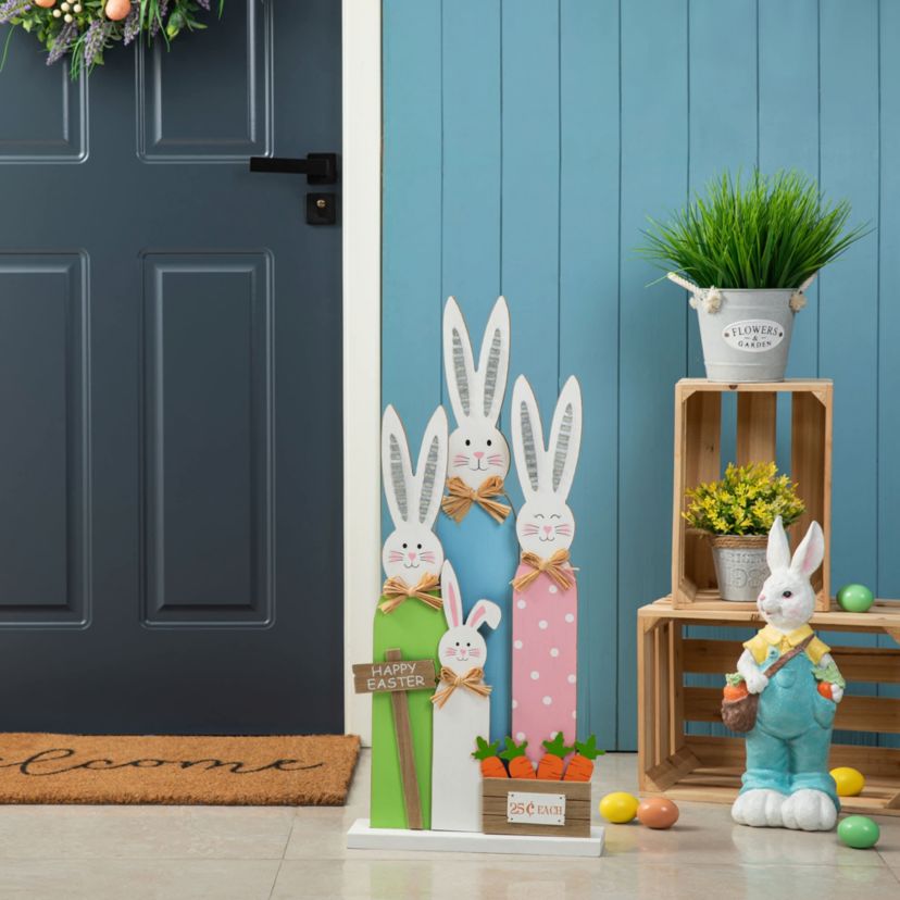 29.75"H Easter Wooden Bunny Family Porch Decor(KD)