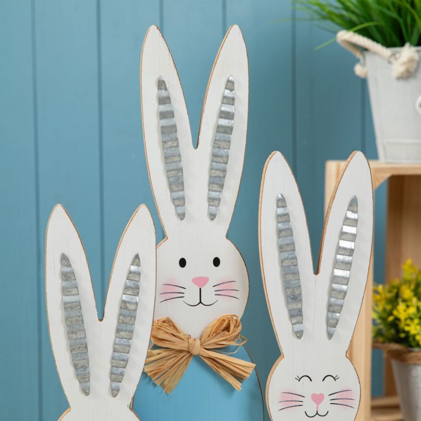 29.75"H Easter Wooden Bunny Family Porch Decor(KD)