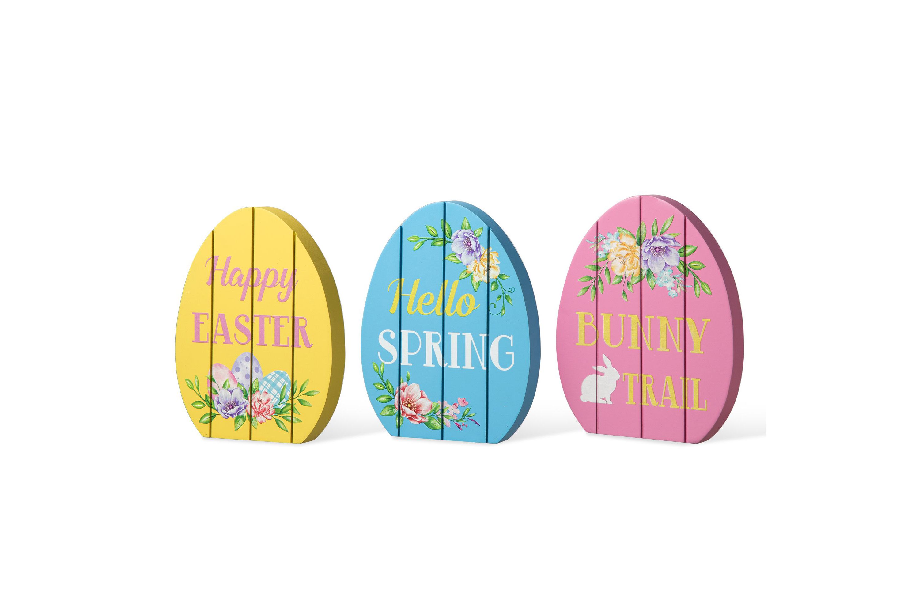 7.5"H Set of 3 Easter Wooden Easter Egg Table Decor
