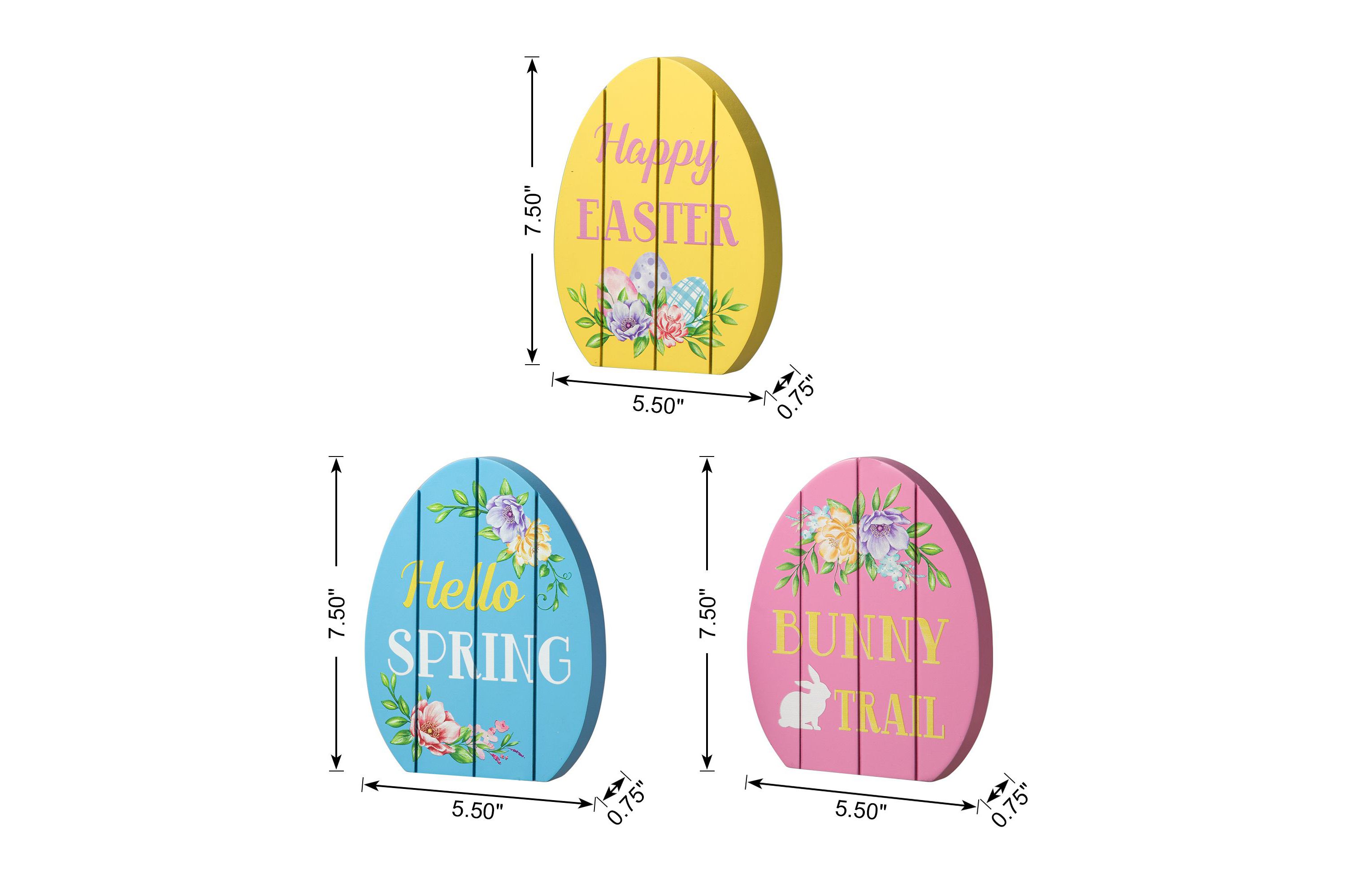 7.5"H Set of 3 Easter Wooden Easter Egg Table Decor