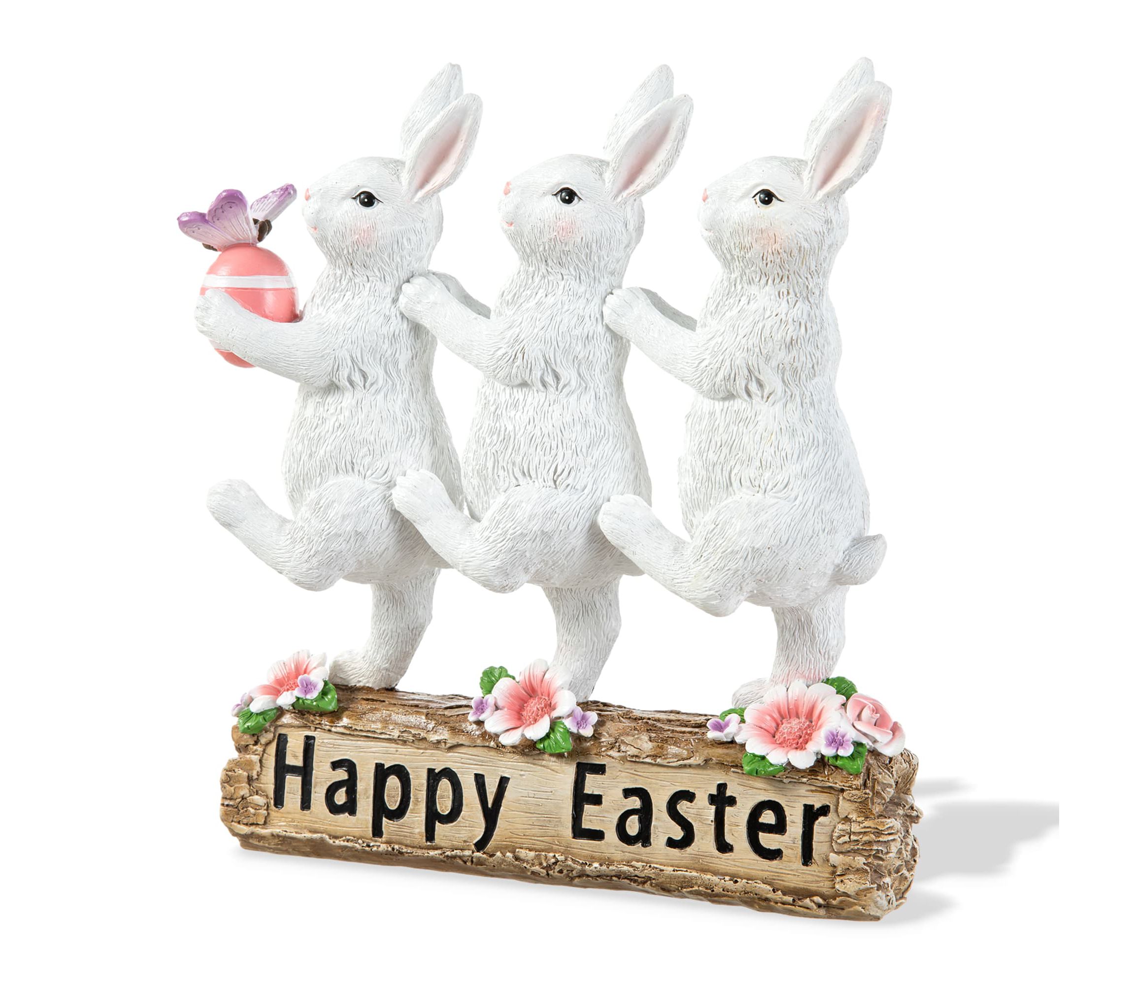 9.25"H Easter Resin Triple Bunny Table Decor
