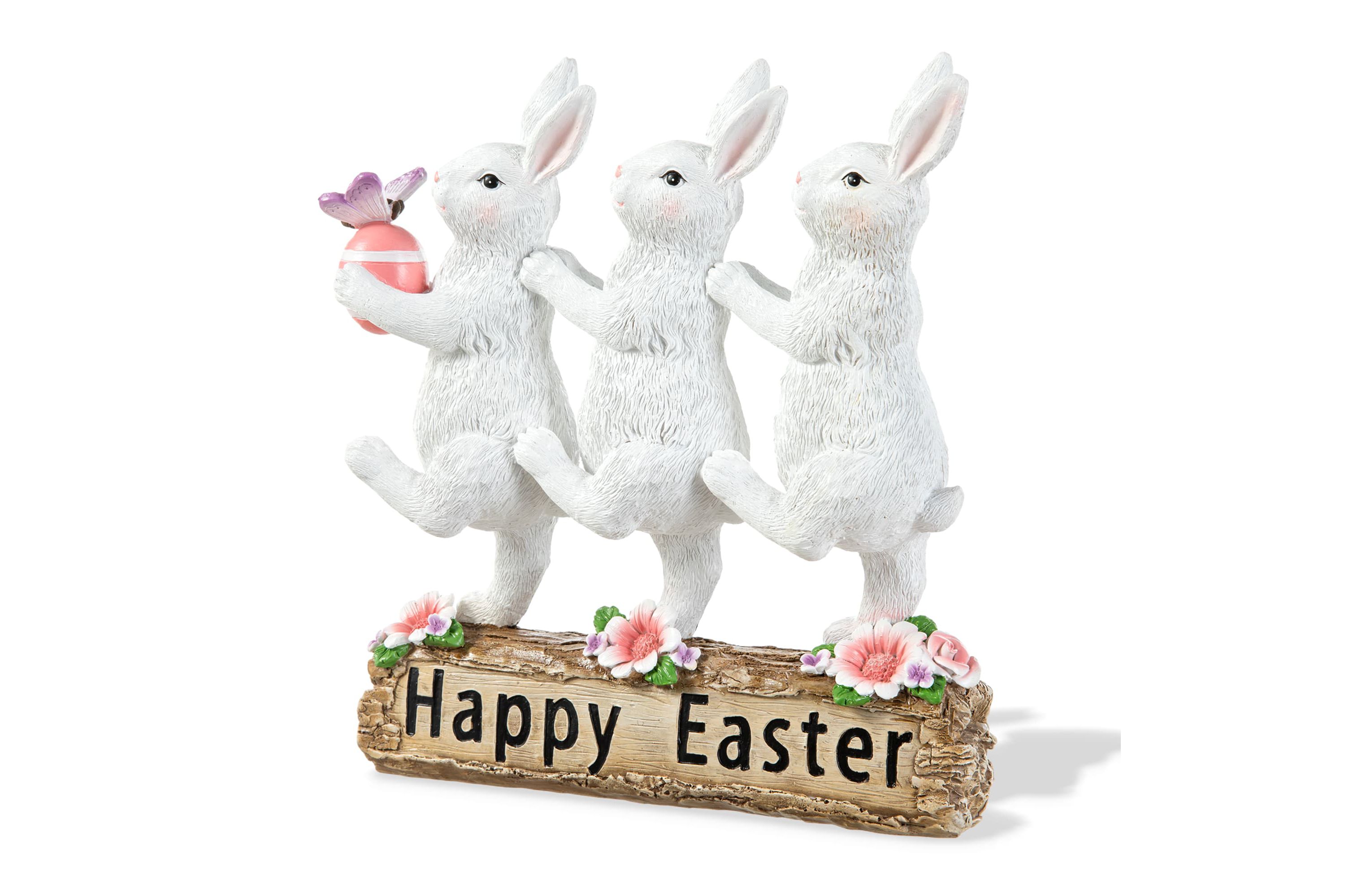 9.25"H Easter Resin Triple Bunny Table Decor