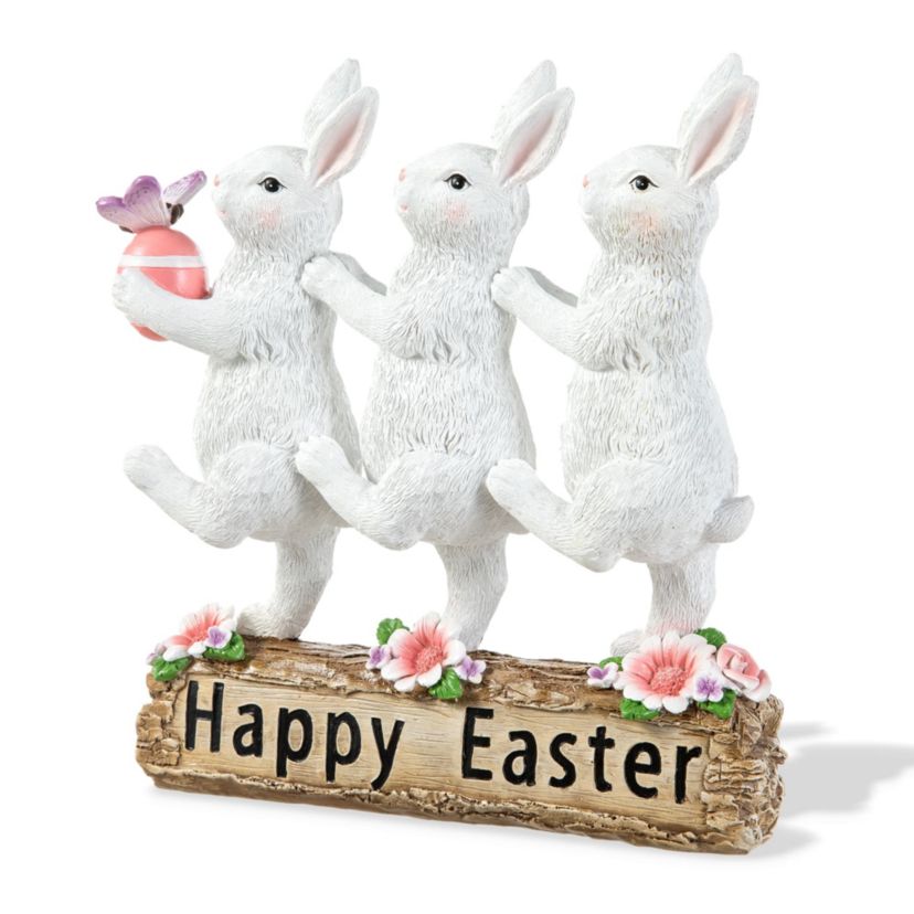 9.25"H Easter Resin Triple Bunny Table Decor