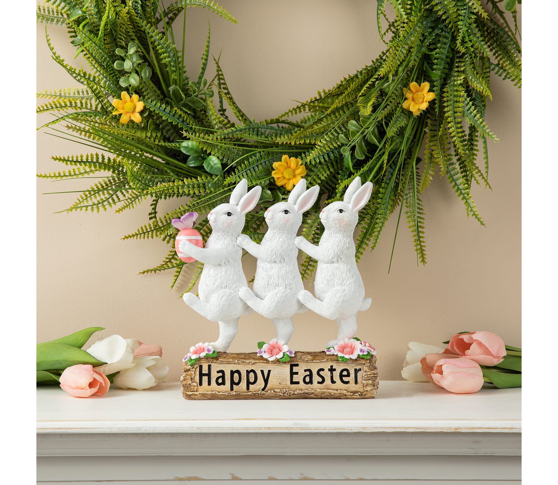 9.25"H Easter Resin Triple Bunny Table Decor
