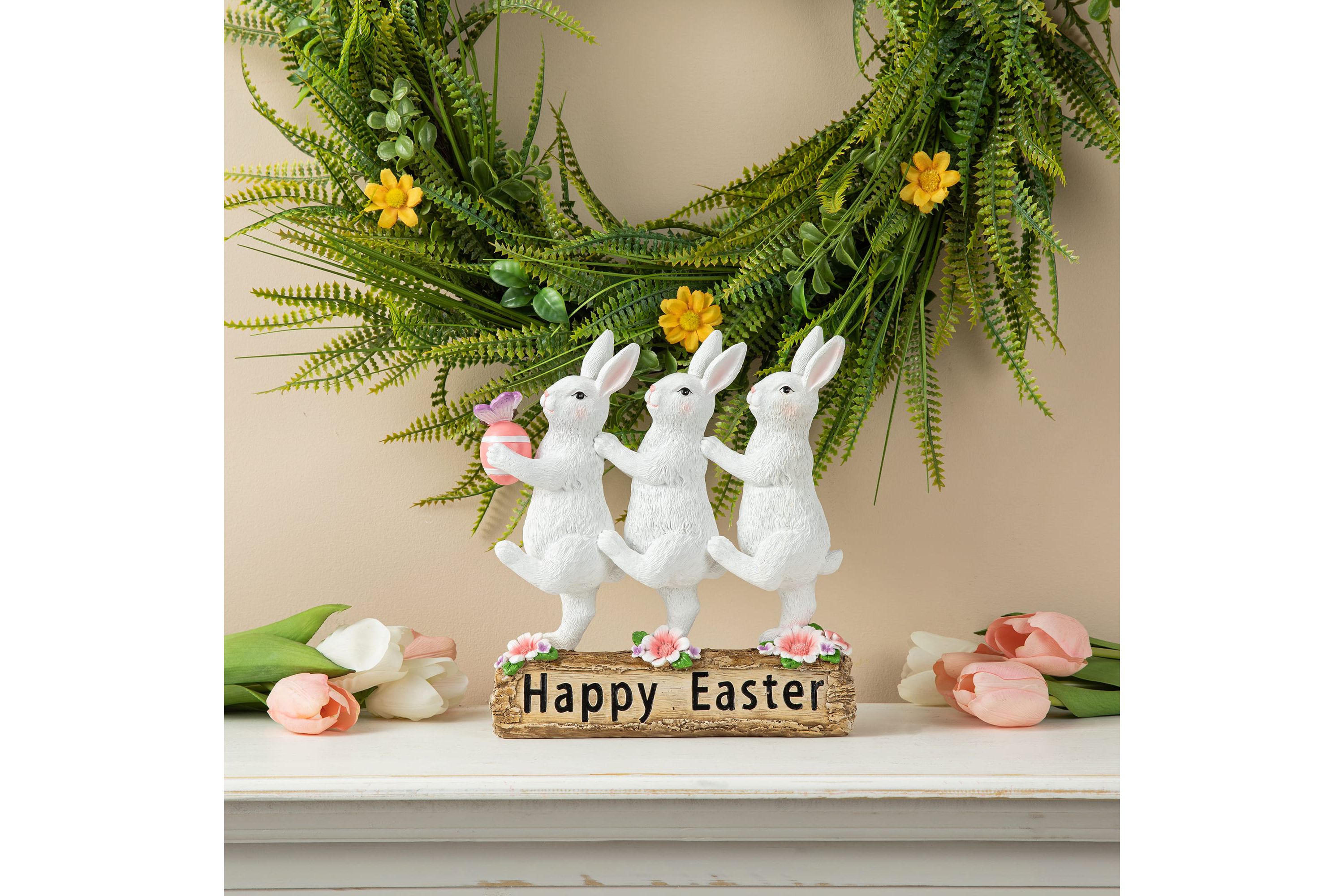9.25"H Easter Resin Triple Bunny Table Decor