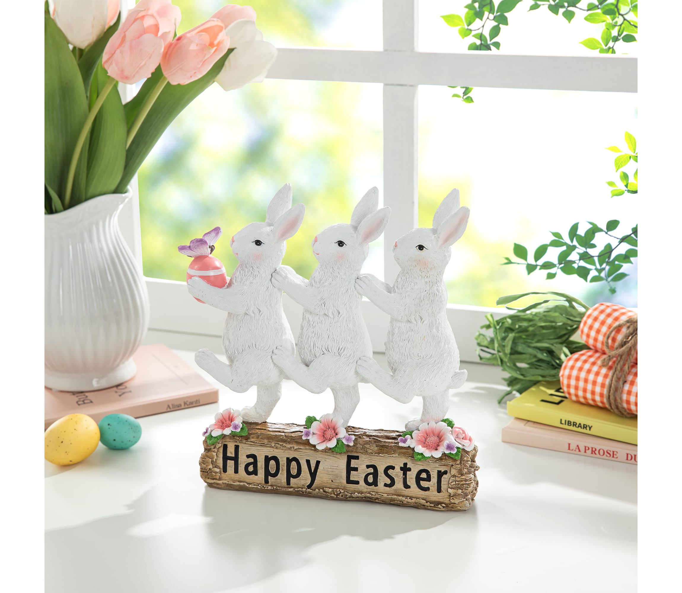 9.25"H Easter Resin Triple Bunny Table Decor