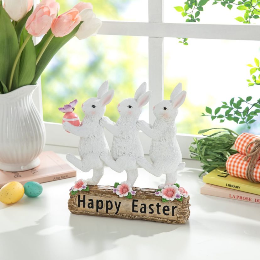 9.25"H Easter Resin Triple Bunny Table Decor