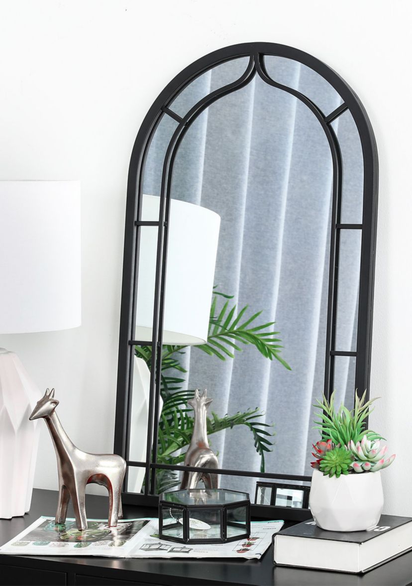 Oversized Black Metal/Glass Arched Wall Mirror