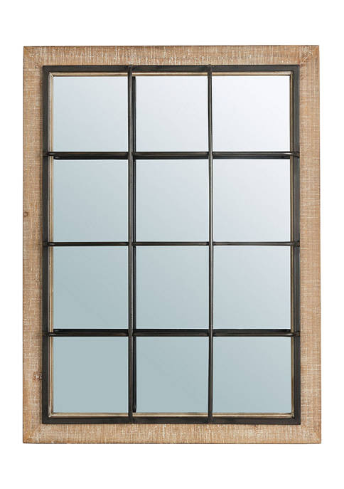 Glitzhome Farmhouse Wooden/Metal Windowpane Wall Mirror