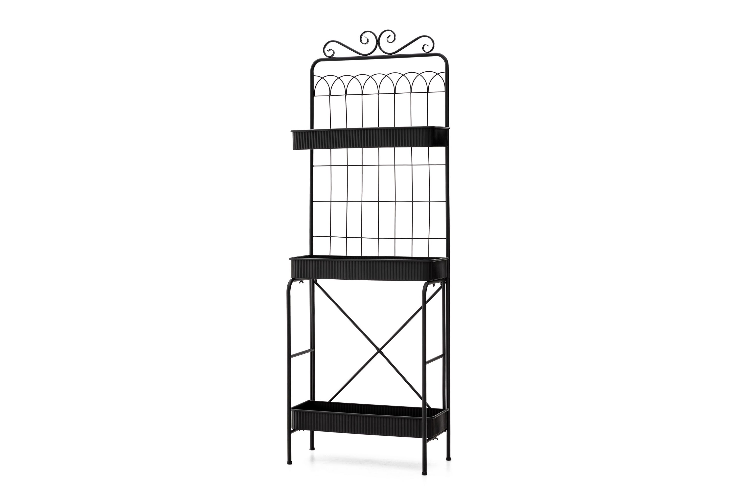 68"H 3-Tiered Black Metal Shelf Planter Stands or Storage RackLoad Capacity:Top/Middle/Bottom: 11LBS / 22 LBS / 22 LBS