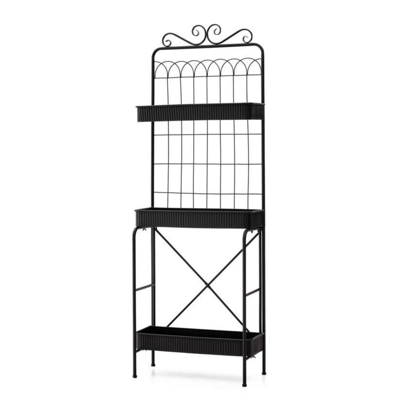 68"H 3-Tiered Black Metal Shelf Planter Stands or Storage RackLoad Capacity:Top/Middle/Bottom: 11LBS / 22 LBS / 22 LBS