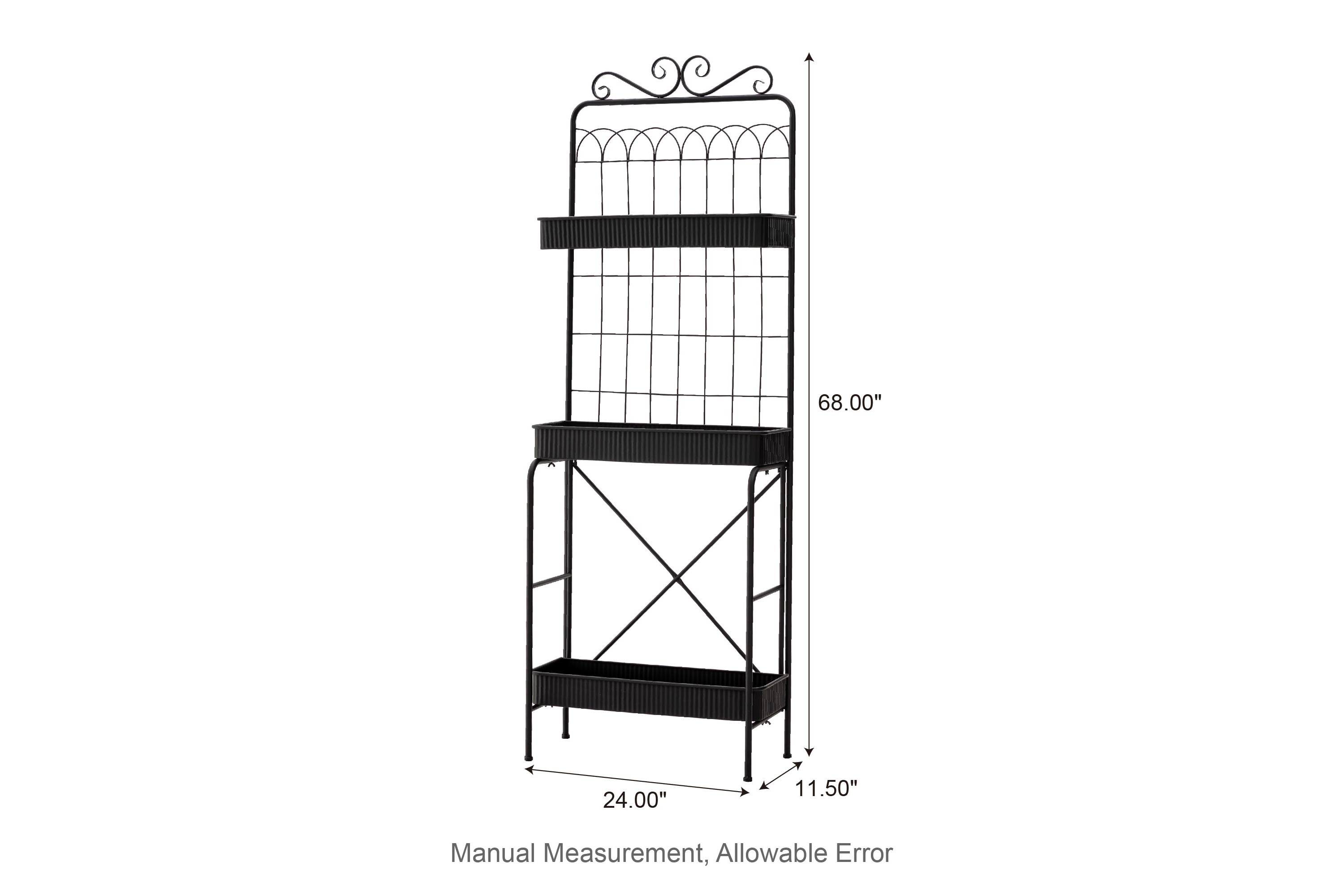 68"H 3-Tiered Black Metal Shelf Planter Stands or Storage RackLoad Capacity:Top/Middle/Bottom: 11LBS / 22 LBS / 22 LBS